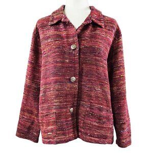 Vintage Chico's Design Silk Blend Red Pink Speckled Lightweight Jacket Boho